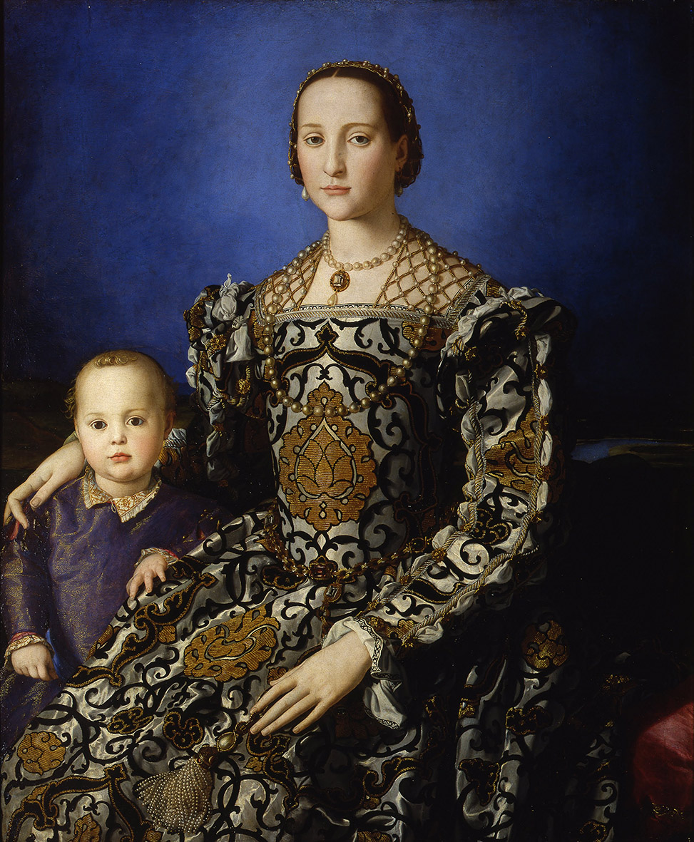 Bronzino. Leonor de Toledo con su hijo Giovanni de Medicis. Hacia 1544. Galería Uffizi. Florencia.