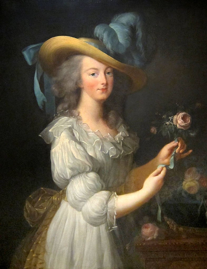 Elisabeth Vigée-Lebrun. María Antonieta con traje de muselina. 1783. Museo de Versalles. María Antonieta luciendo la polémica "robe chemise" hecha por Rose Bertin.