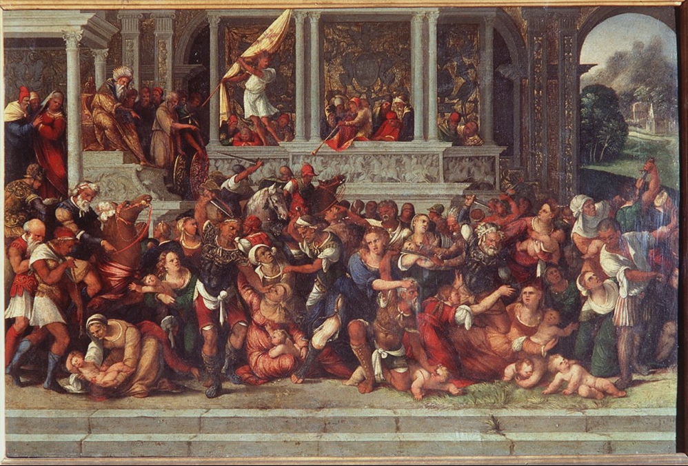 Ludovico Mazzolino. La masacre de los Inocentes. Antes de 1526. Galería de los Ufizzi. Florencia.